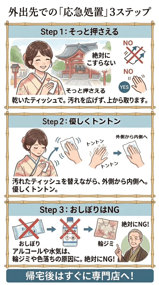 着物に口紅のシミ応急処置