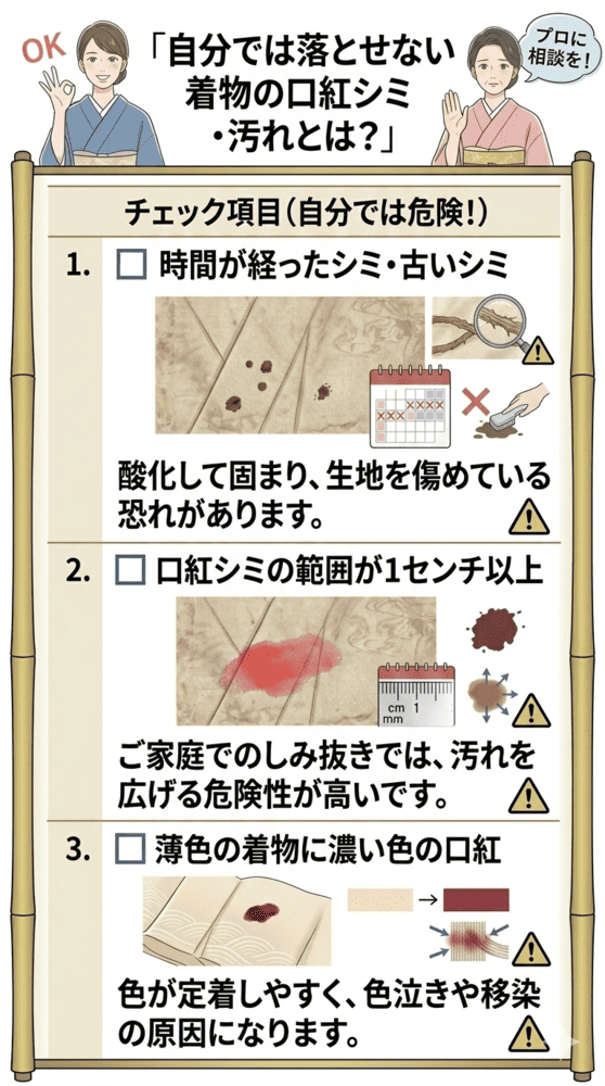自分では落とせない着物の口紅シミ・汚れ