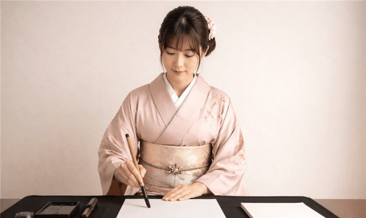 着物で書道