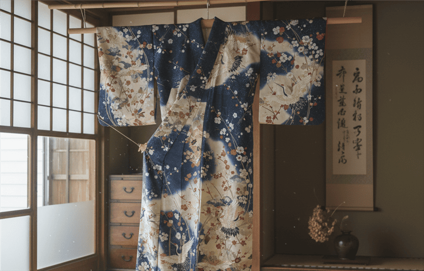 部屋で着物を陰干し