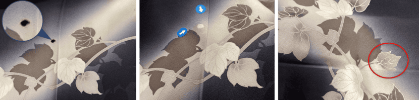 訪問着にたばこ穴あきを修復