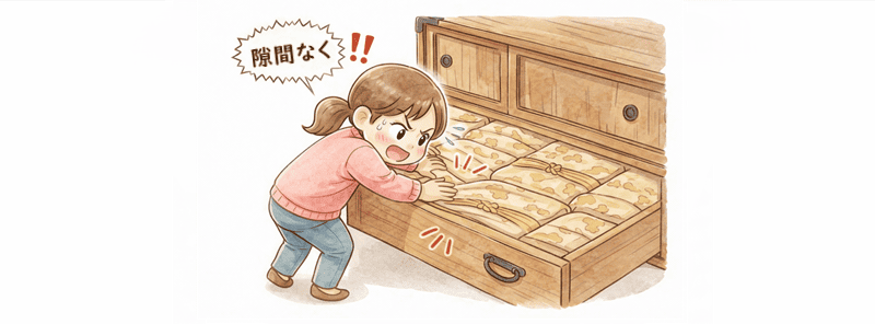 タンスに「隙間なく」着物を詰め込む