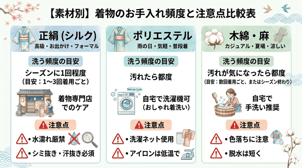 着物素材別の洗濯・クリーニング頻度
