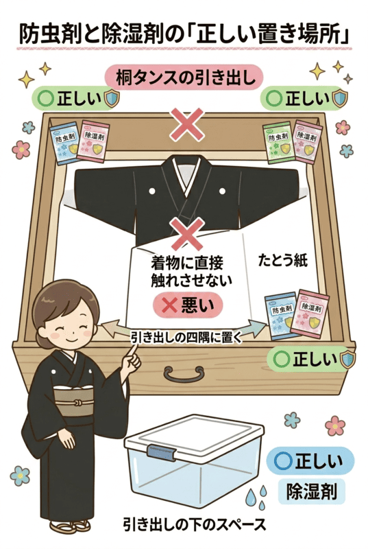 防虫剤と除湿剤の正しい「配置」