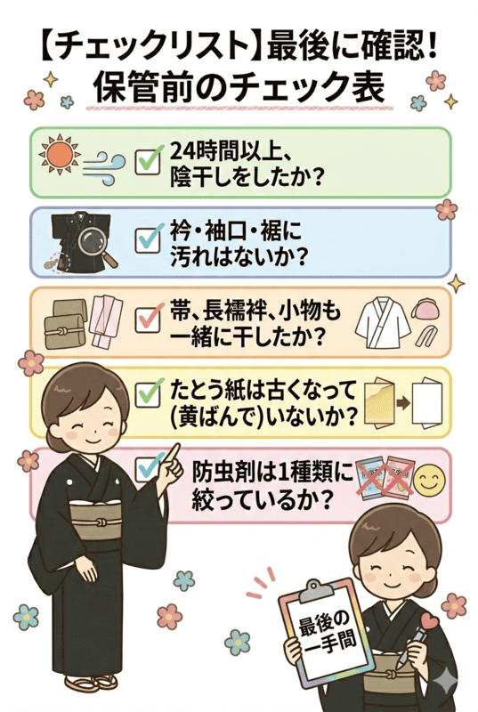 喪服着物保管前の最後のチェック表