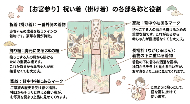 お宮参りの着物「各部名称と役割」