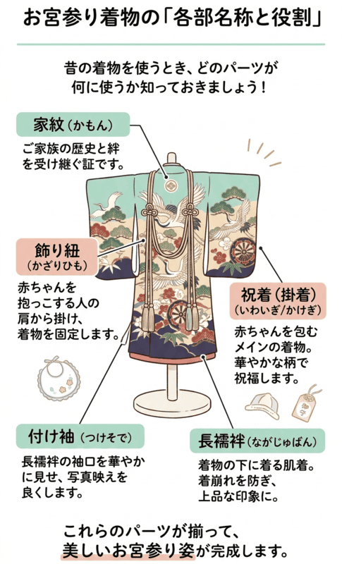 お宮参りの着物「各部名称と役割」