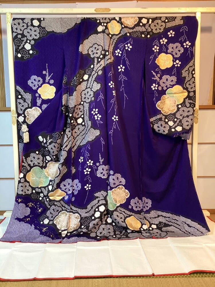 k-122 紫紺地に梅絞り