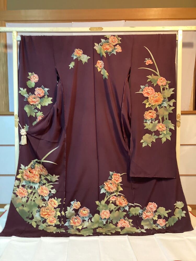 k-134葡萄茶地色に牡丹(工房作品)