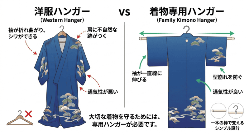 洋服ハンガーではなく「着物ハンガー」が不可欠